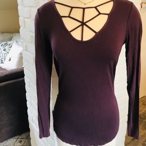AEO Plum soft long sleeve shirt w/ cut out design